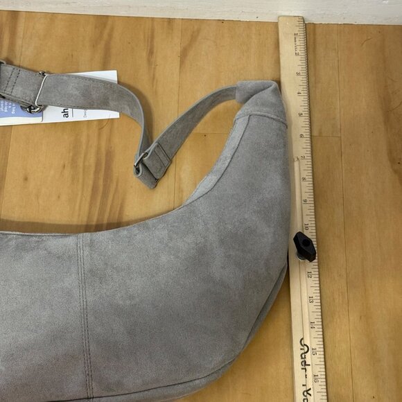 Grey Suede Crossbody Shoulder Bag With Adjustable Strap By Ah-Dorned New York - Picture 3 of 12